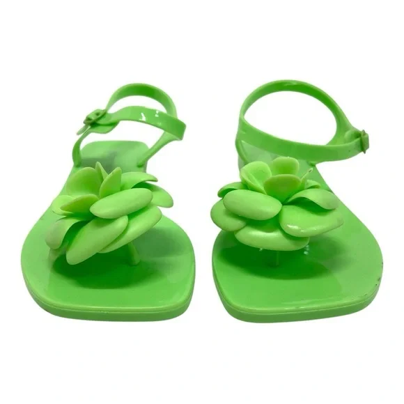 Jeffrey Campbell Fleurise Green Flower Post Flat Summer Jelly Sandals Women’s 7 - Picture 3 of 13